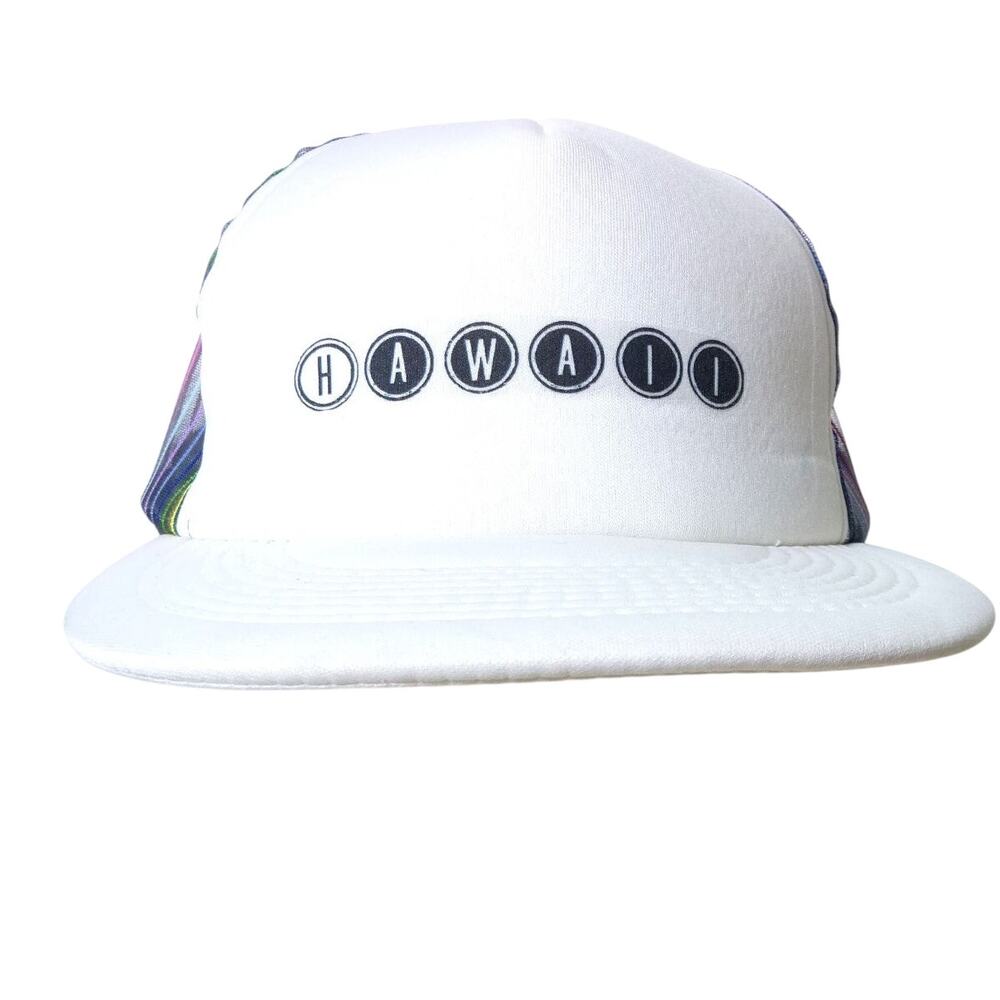 Hawaii Honolulu Trucker Hat Snapback Cap OS Foam Mesh White Rainbow Stripe